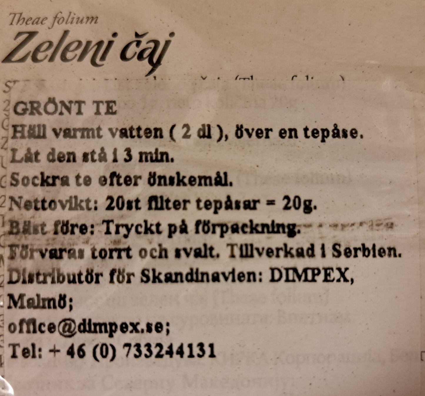 Kirka grönt te - zeleni caj (20 x 1g)