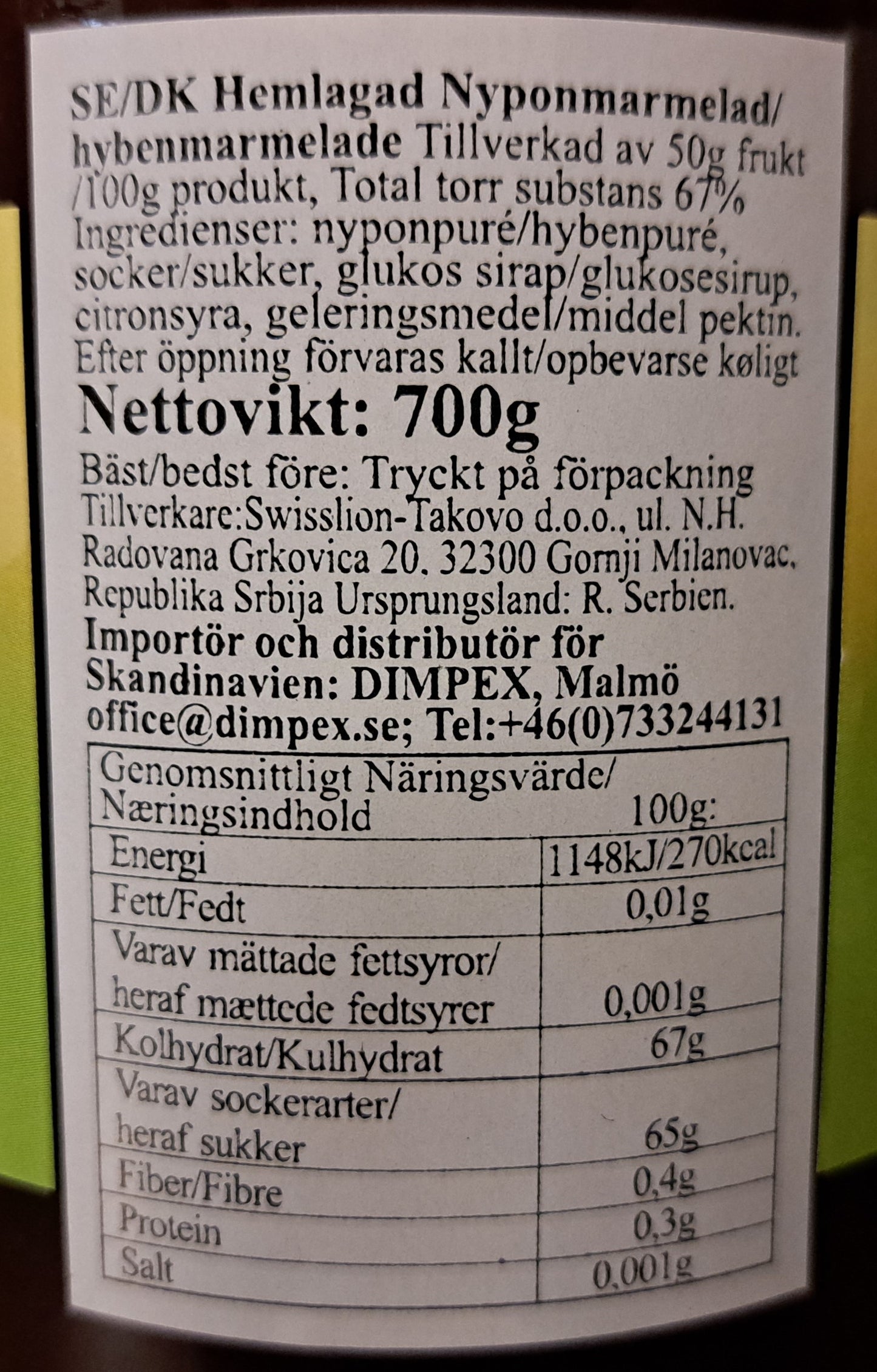 SL Takovo nyponmarmelad - marmelada od sipurka 700g
